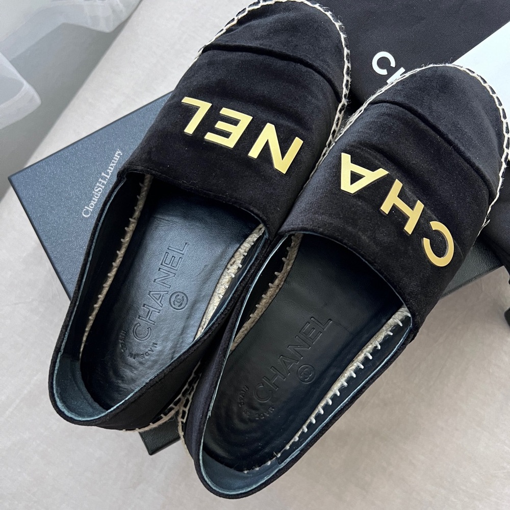 Auth Chanel G34012 Black Velvet CC Logo Espadrilles- Size 36 - Picture 4 of 10